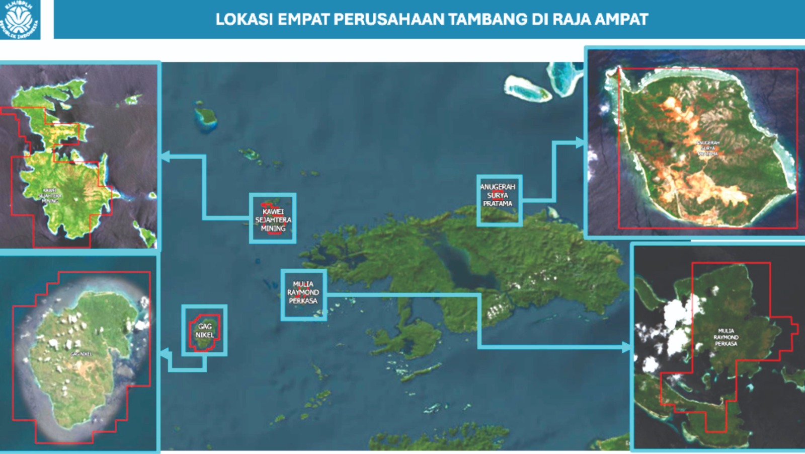 Lokasi Tambang Nikel di Raja Ampat.Foto diolah dari Dokumen Pengawasan KLH/BPLH RI